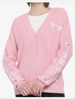 Hot Topic Kawaii Wings Pink Knit Cardigan Sweater Size Large Japanese Anime
